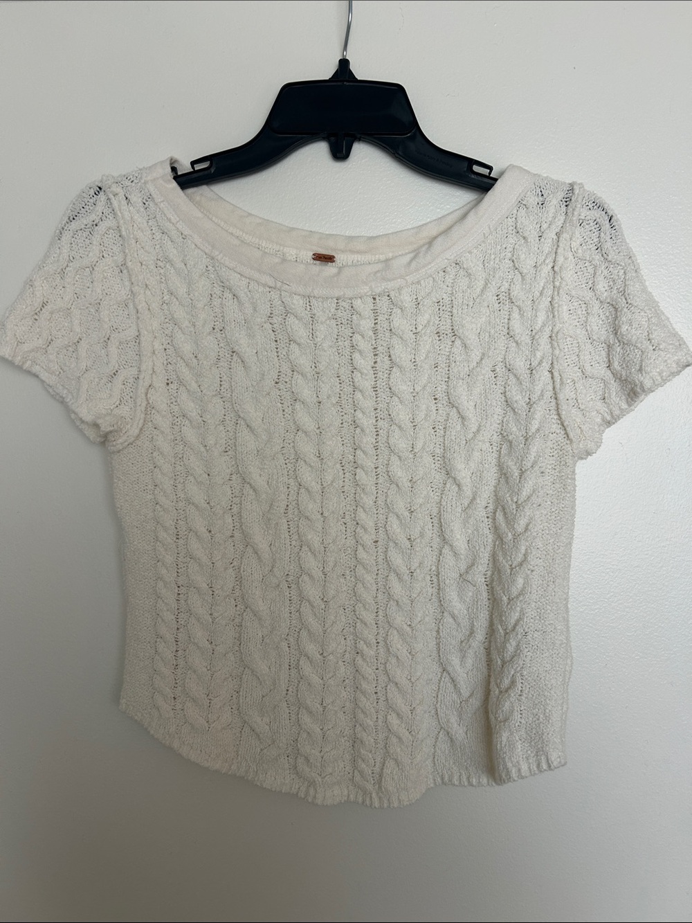 Free People Cream Cable Knit Short Sleeve Crop Top
